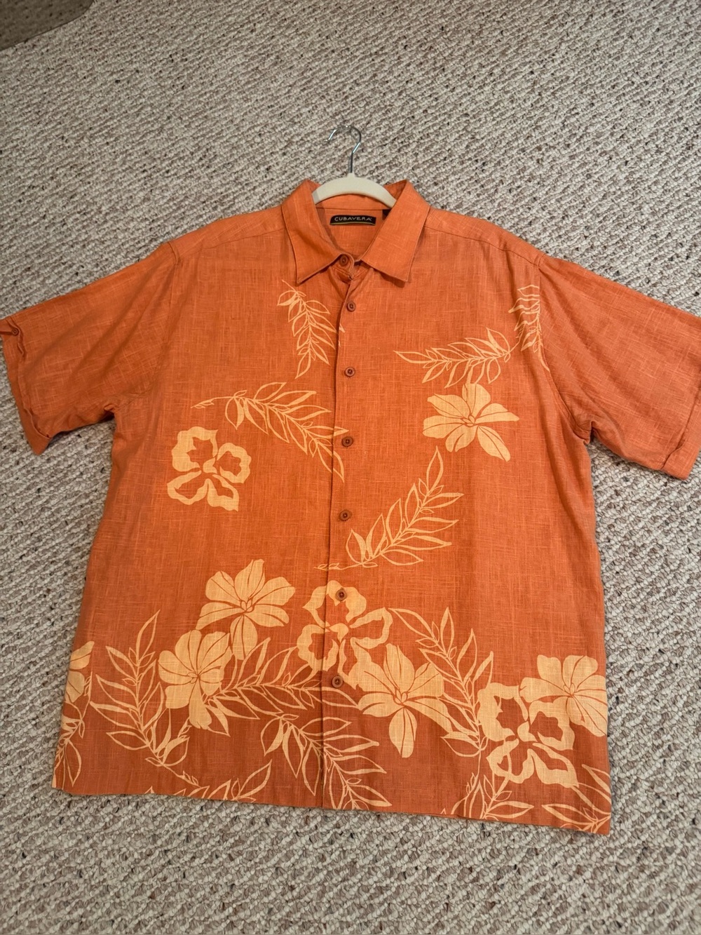 Orange Cubavera Floral Short-Sleeve Shirt